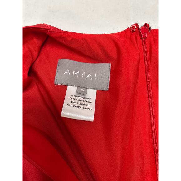 Amsale Fluid satin plunge V-neck twisted front dress in Lipstick Red Sz 10 NWOT - Picture 9 of 14